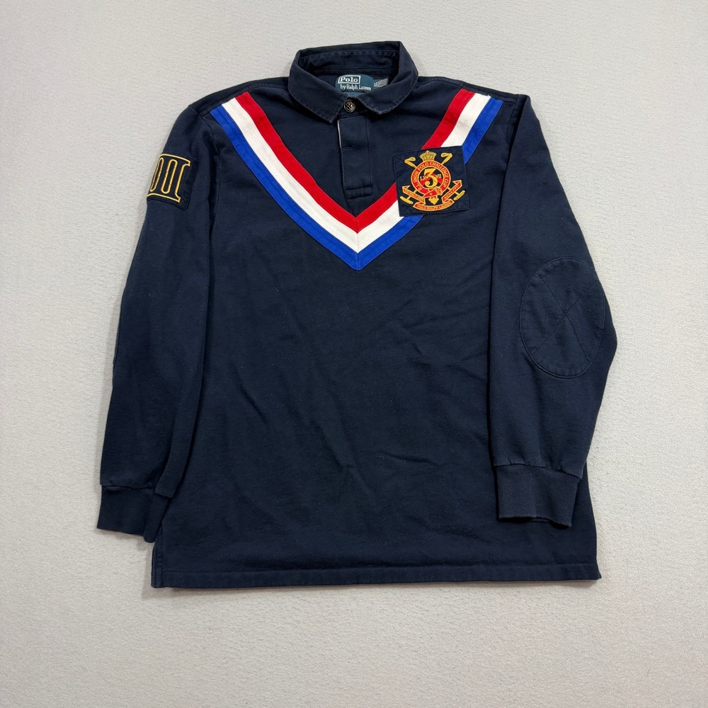 Polo Ralph Lauren Rugby Shirt Mens XL Navy Snow Polo Challenge Cup V-Stripe LS